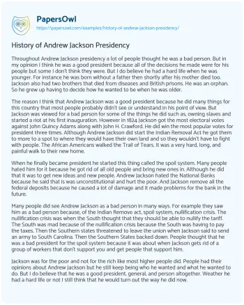 Essay on History of Andrew Jackson Presidency