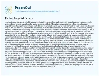 Essay on Technology Addiction