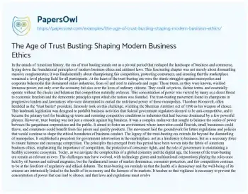 Essay on The Age of Trust Busting: Shaping Modern Business Ethics