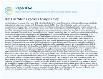 Essay on Hills Like White Elephants Analysis Essay