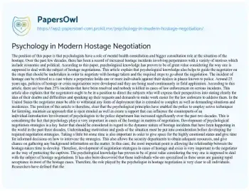 Essay on Psychology in Modern Hostage Negotiation