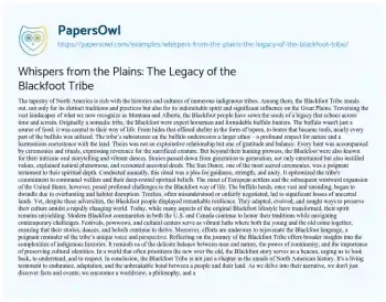 Essay on Whispers from the Plains: the Legacy of the Blackfoot Tribe