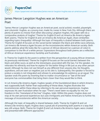 Essay on James Mercer Langston Hughes was an American Poet