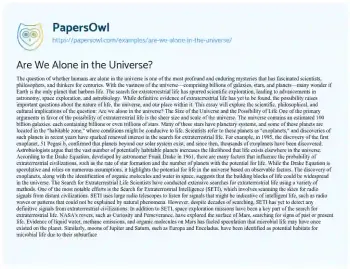 Essay on Are we Alone in the Universe?