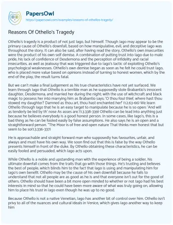 Essay on Reasons of Othello’s Tragedy