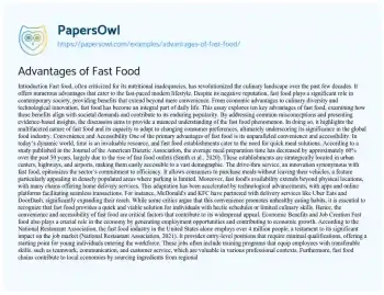 Essay on Advantages of Fast Food