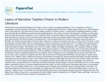 Essay on Layers of Narrative: ‘Sophie’s Choice’ in Modern Literature