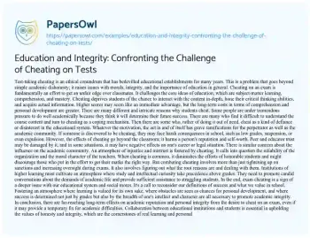 Essay on Education and Integrity: Confronting the Challenge of Cheating on Tests