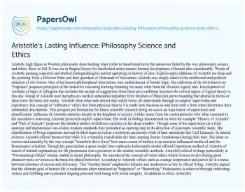 Essay on Aristotle’s Lasting Influence: Philosophy Science and Ethics