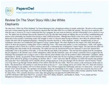 Essay on Review on the Short Story Hills Like White Elephants