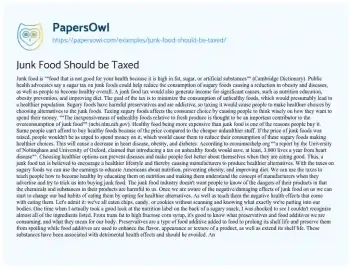 Essay on Junk Food should be Taxed