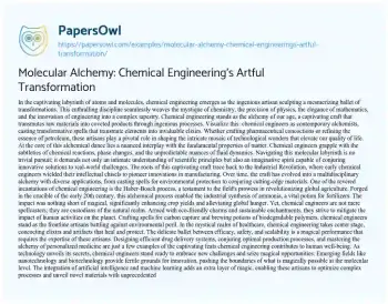 Essay on Molecular Alchemy: Chemical Engineering’s Artful Transformation