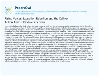 Essay on Rising Voices: Extinction Rebellion and the Call for Action Amidst Biodiversity Crisis