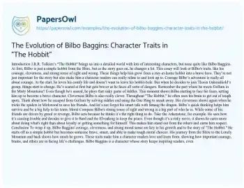 Essay on The Evolution of Bilbo Baggins: Character Traits in “The Hobbit”