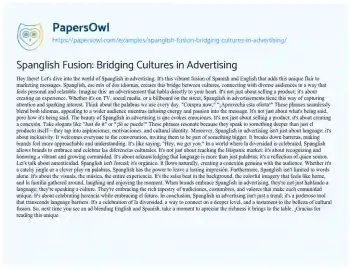 Essay on Spanglish in Advertising: Bridging Cultures and Markets