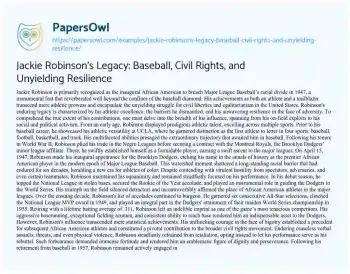 Essay on Jackie Robinson’s Legacy: Baseball, Civil Rights, and Unyielding Resilience