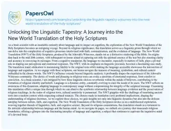 Essay on Unlocking the Linguistic Tapestry: a Journey into the New World Translation of the Holy Scriptures