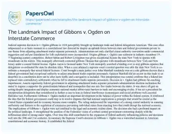 Essay on The Landmark Impact of Gibbons V. Ogden on Interstate Commerce