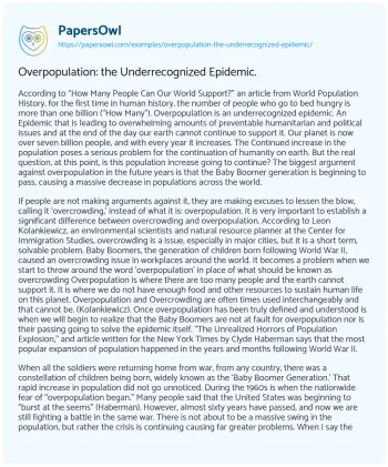 Essay on Overpopulation: the Underrecognized Epidemic.