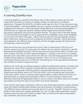 Essay on A Learning Disability Issue