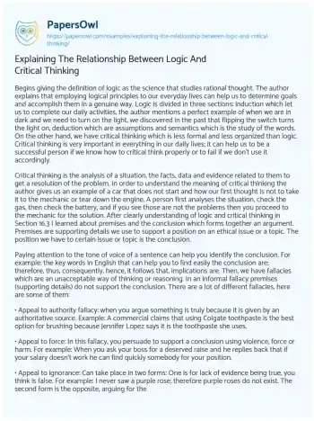 Essay on Explaining the Relationship between Logic and Critical Thinking