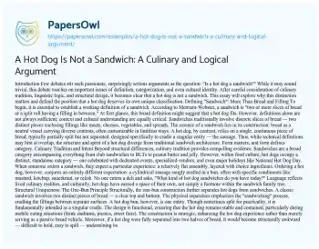 Essay on A Hot Dog is not a Sandwich: a Culinary and Logical Argument