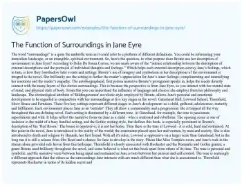 Essay on The Function of Surroundings in Jane Eyre