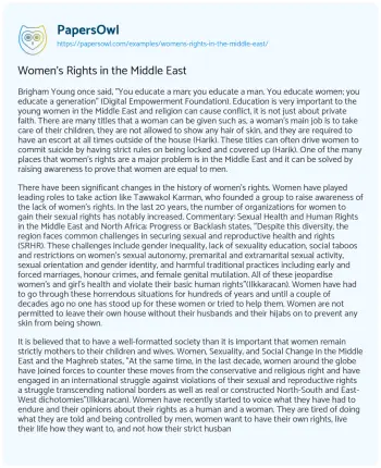 Essay on Women’s Rights in the Middle East