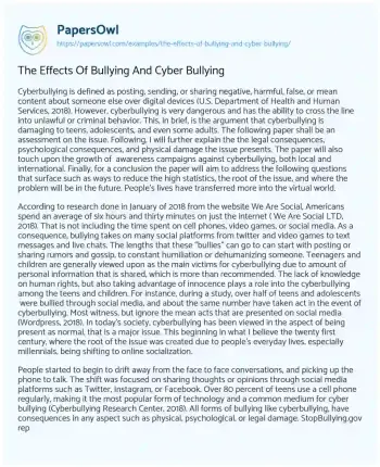 Essay on The Effects of Bullying and Cyber Bullying