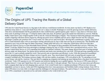 Essay on The Origins of UPS: Tracing the Roots of a Global Delivery Giant