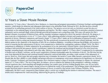 Essay on 12 Years a Slave: Movie Review