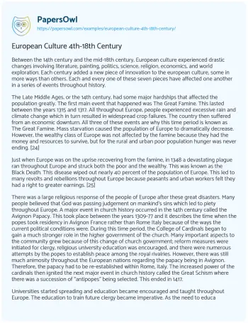 Essay on Transformative Waves in European Culture (1300-1750)