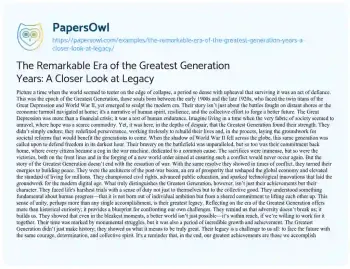 Essay on The Remarkable Era of the Greatest Generation Years: a Closer Look at Legacy