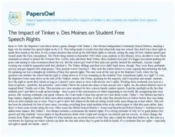 Essay on The Impact of Tinker V. Des Moines on Student Free Speech Rights