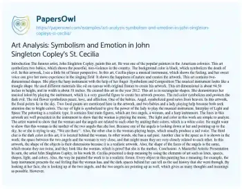 Essay on Art Analysis: Symbolism and Emotion in John Singleton Copley’s St. Cecilia
