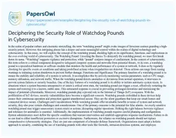 Essay on Deciphering the Security Role of Watchdog Pounds in Cybersecurity