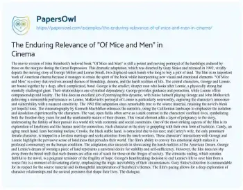 Essay on The Enduring Relevance of “Of Mice and Men” in Cinema