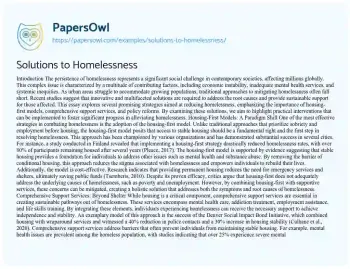 Essay on Solutions to Homelessness