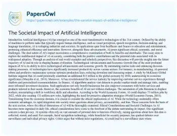 Essay on The Societal Impact of Artificial Intelligence