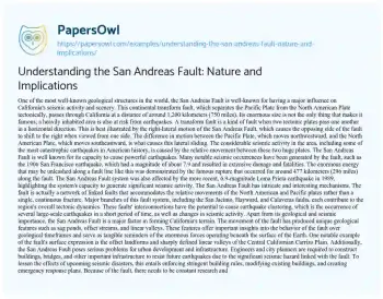 Essay on Understanding the San Andreas Fault: Nature and Implications