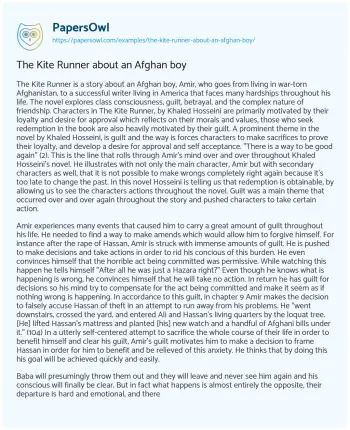 Essay on The Kite Runner about an Afghan Boy