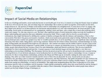 Essay on Impact of Social Media on Relationships