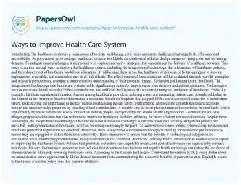 Essay on Ways to Improve Health Care System