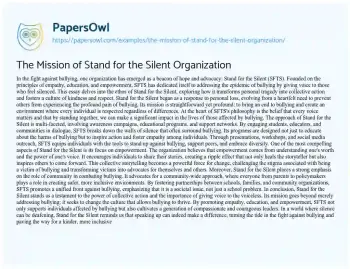 Essay on The Mission of Stand for the Silent Organization