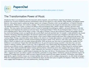 Essay on The Transformative Power of Music