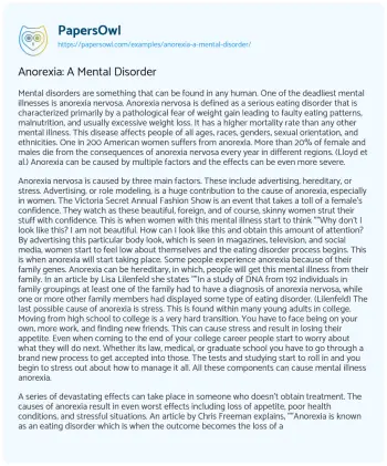 Essay on Anorexia: a Mental Disorder