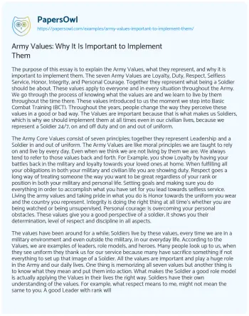 Essay on Army Values: why it is Important to Implement them