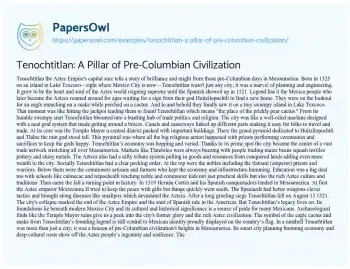 Essay on Tenochtitlan: a Pillar of Pre-Columbian Civilization