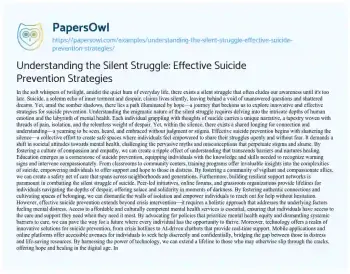 Essay on Understanding the Silent Struggle: Effective Suicide Prevention Strategies