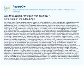 Essay on Was the Spanish-American War Justified? a Reflection on the Gilded Age